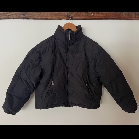 Y2K Eddie Bauer Cropped Black Goosedown Puffer Jacket - Picture 2 of 7